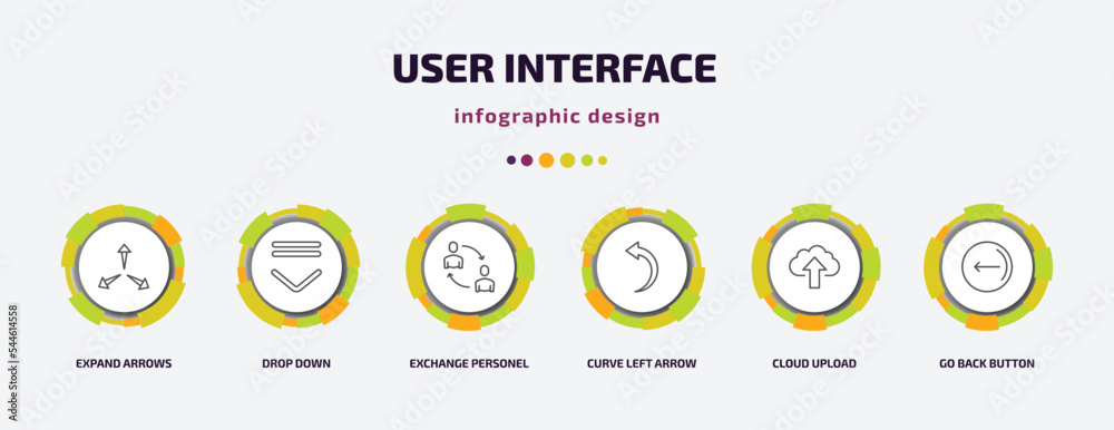 Poster user interface infographic template with icons and 6 step or option. user interface icons such as ex