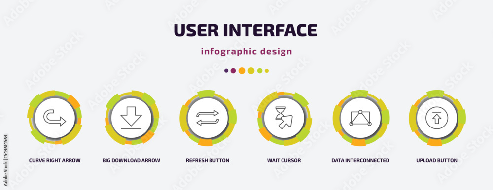 Poster user interface infographic template with icons and 6 step or option. user interface icons such as cu