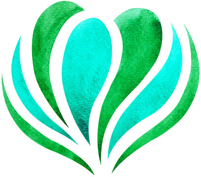 heart chakra symbol concept, flower floral, watercolor painting color hand drawn icon logo, illustration design sign