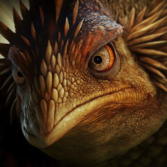 Amazing beautiful majestic iguana, lizard, reptile fantasy creature closeup portrait in vivid colors 3d illustration