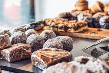 Delicious organic, healthy pastries made in Serbian bakery. Selective focus.