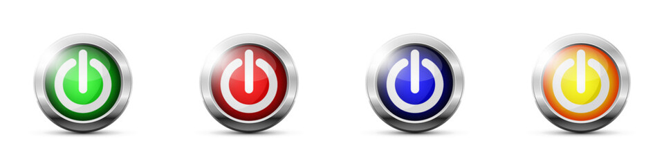 Glossy styled power buttons. Web button with power on/off symbol. Vector illustration.