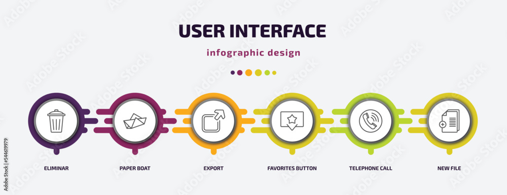 Poster user interface infographic template with icons and 6 step or option. user interface icons such as el