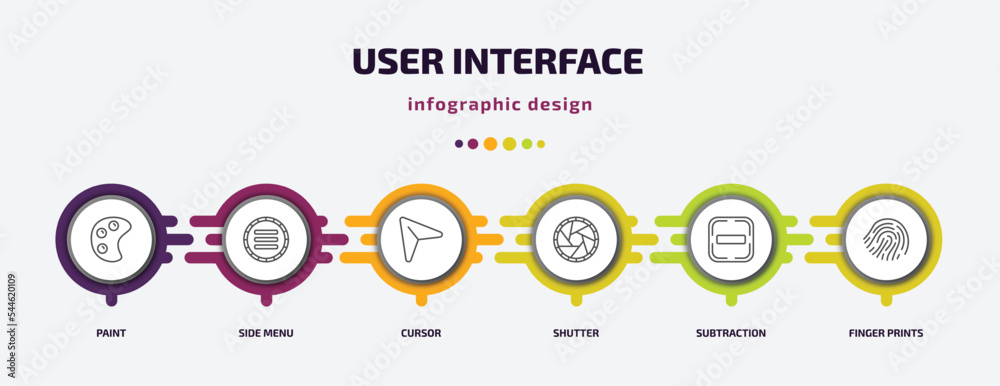 Poster user interface infographic template with icons and 6 step or option. user interface icons such as pa
