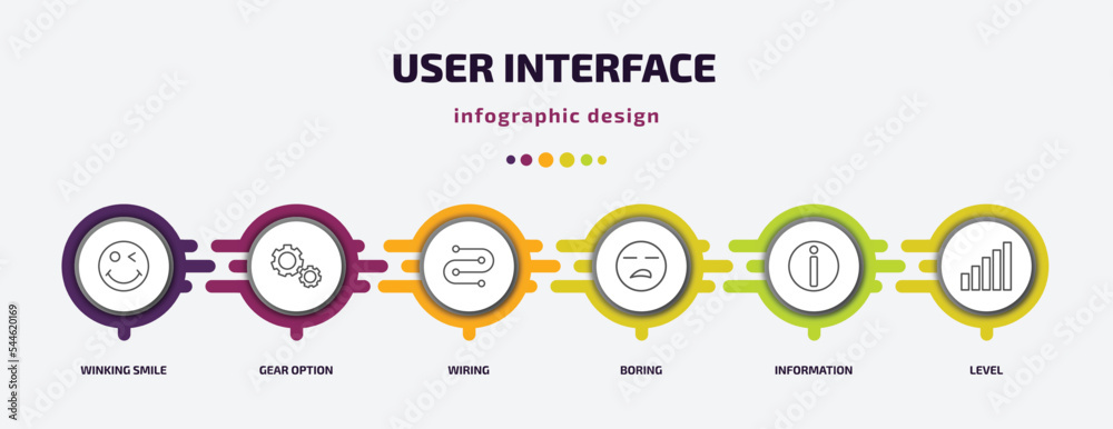 Poster user interface infographic template with icons and 6 step or option. user interface icons such as wi