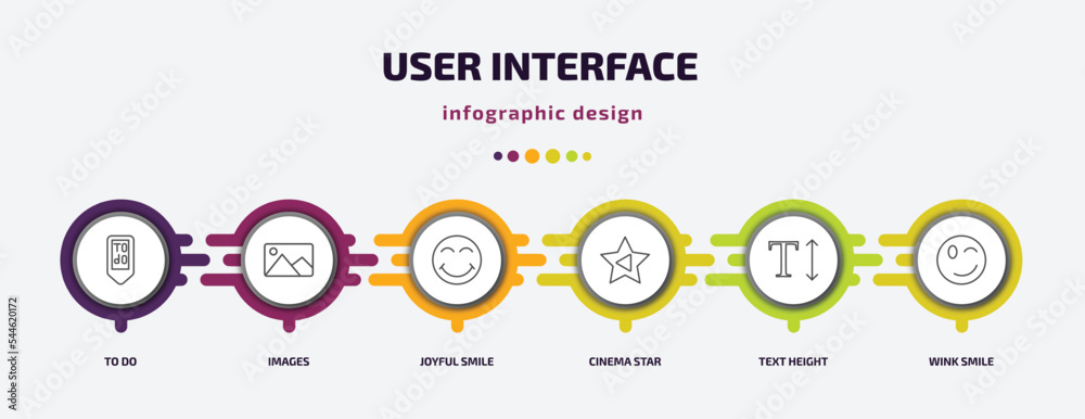 Poster user interface infographic template with icons and 6 step or option. user interface icons such as to