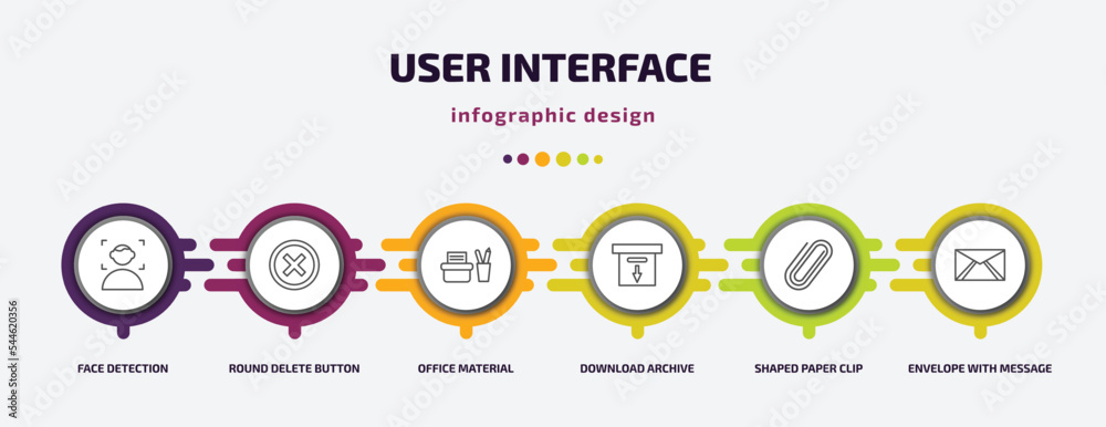 Poster user interface infographic template with icons and 6 step or option. user interface icons such as fa