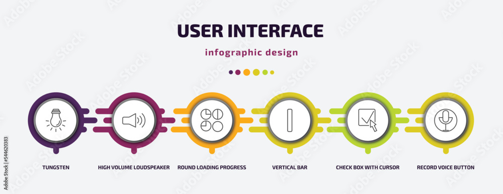 Poster user interface infographic template with icons and 6 step or option. user interface icons such as tu