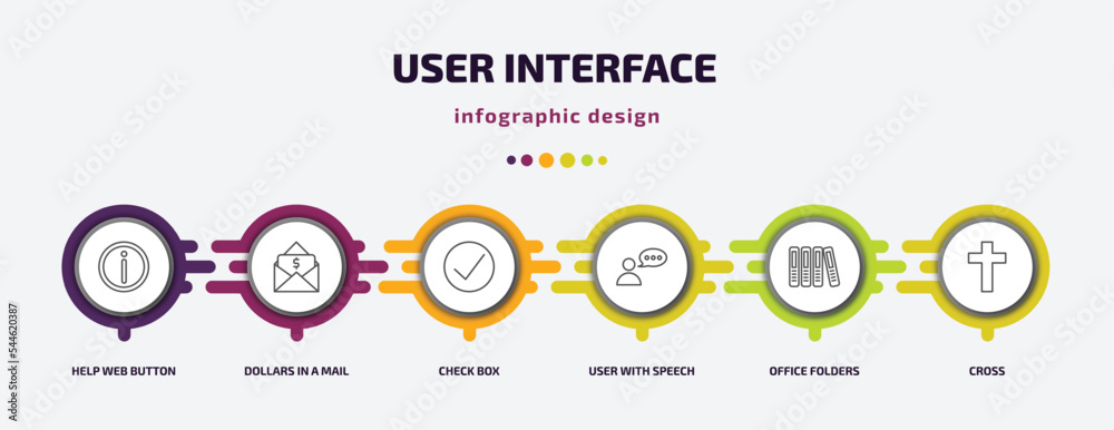 Poster user interface infographic template with icons and 6 step or option. user interface icons such as he