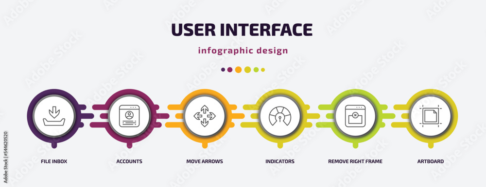 Poster user interface infographic template with icons and 6 step or option. user interface icons such as fi