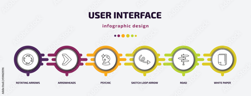 Poster user interface infographic template with icons and 6 step or option. user interface icons such as ro