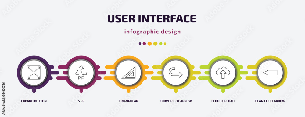 Poster user interface infographic template with icons and 6 step or option. user interface icons such as ex
