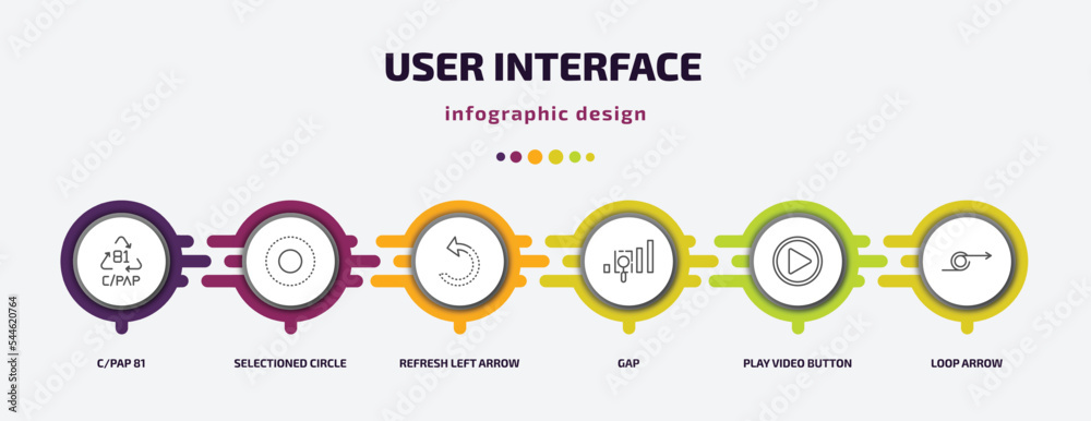 Poster user interface infographic template with icons and 6 step or option. user interface icons such as c/