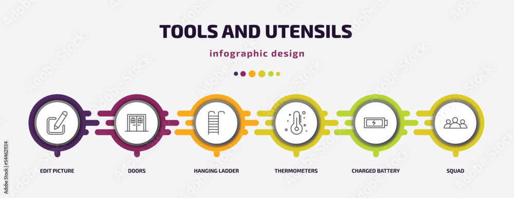 Poster tools and utensils infographic template with icons and 6 step or option. tools and utensils icons su
