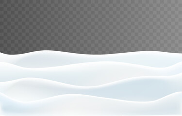 Snowdrifts isolated on png background. Snow landscape decoration, frozen hills. Empty snowbanks field. Christmas vector illustration. Transparent background.