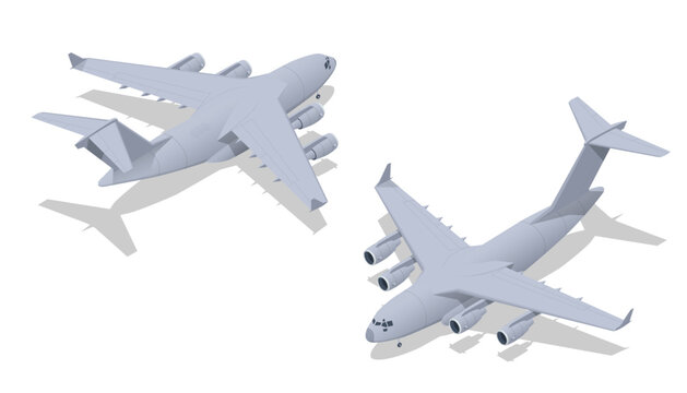 Isometric C-17 Globemaster III is a large military transport aircraft. Military Aviation. Strategic and tactical airlifter