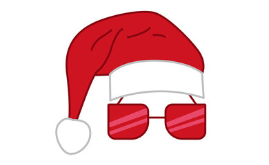 Hipster Santa Claus with cool beard and red glasses on transparent background