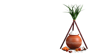 3D Illustration Of Pongal Festival Elements Against Background And Copy Space.