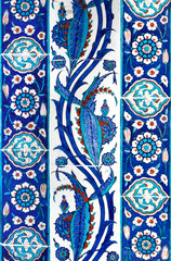 Ancient Turkish Handmade Tiles with blue flower patterns.