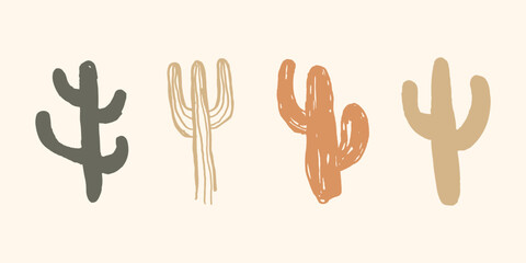 Arizona cactus illustration in vintage style. Boho hand drawn for design element.