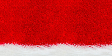Red velvet and white fur background. Santa Claus hat texture.