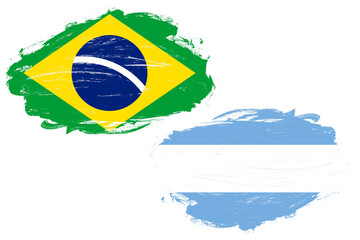 Brazil and argentina flag together on a white stroke brush background