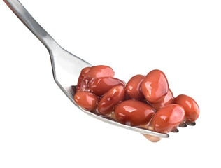 Canned beans on a fork isolated