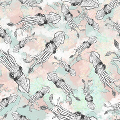 Squid pattern seamless. calamary background. Artistic illustration