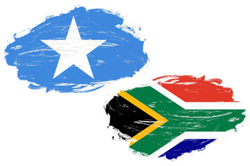 Somalia and south africa flag together on a white stroke brush background
