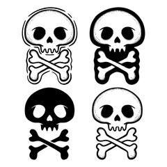 Collection set skull crossbone Illustration hand drawn sketch doodle for tattoo, stickers, logo, etc