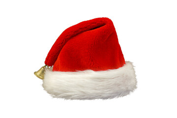 Red Santa Claus hat isolated on transparent background.