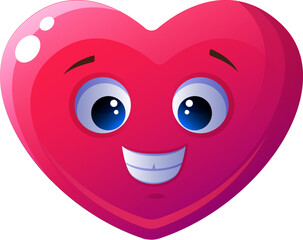 Funny cartoon heart smile flat icon 3d pink emoji
