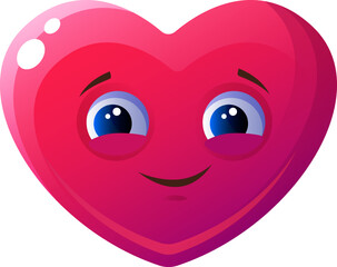 Funny cartoon heart smile flat icon 3d pink emoji