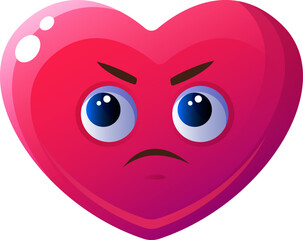 Angry funny cartoon heart flat icon 3d pink emoji