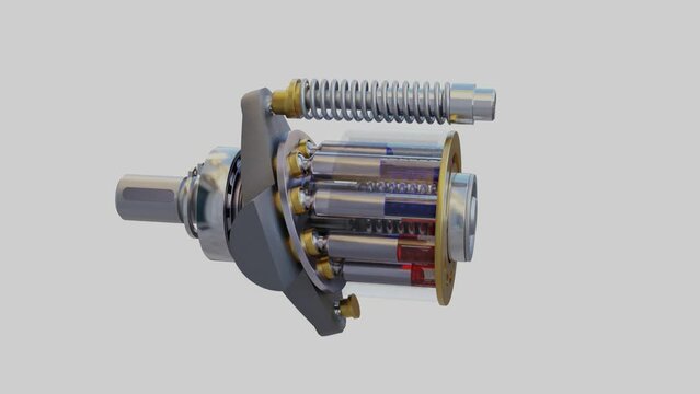 Hydraulic piston pump with oil coloured to match blue (low pressure) and red (high pressure) conversion