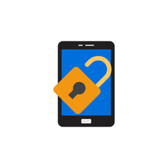 Locked mobile phone icon in color, isolated on white background 