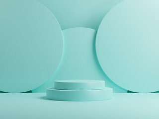 3D Podium minimal geometry for product presentation, Mint background, Cosmetic products podium scene with the platform.