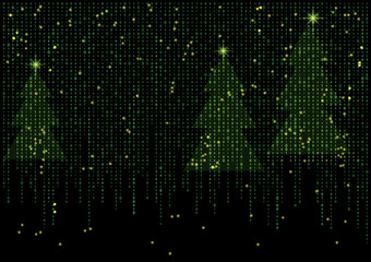 Digital code Christmas pine tree, technology background.