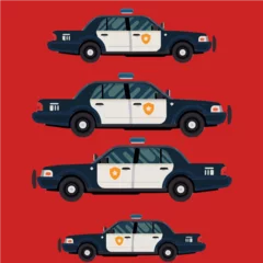 Crédence de douche en verre acrylique avec photo Course de voitures set of  Police cars, cartoon