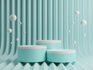 Obraz na płótnie Canvas 3D Podium minimal geometry for product presentation, Mint background, Cosmetic products podium scene with the platform.