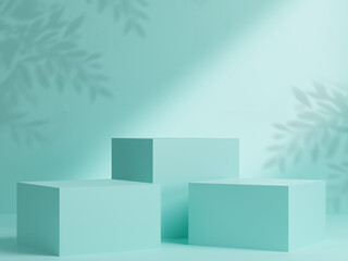 3D Podium minimal geometry for product presentation, Mint background, Cosmetic products podium scene with the platform.