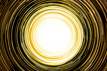 Abstract sun, neon circle lines with empty copy space inside isolated on black background. Yellow...