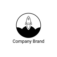simple rocket logo design template silhouette inside a circle