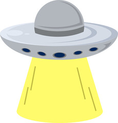ufo illustration floats by emitting a yellow light below