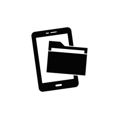 Mobile Sharing file folder icon in black flat glyph, filled style isolated on white background