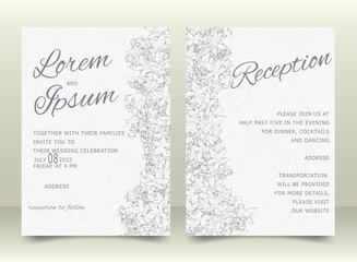 Elegant Wedding Invitation Card Template Set with Hand Drawn Leaves