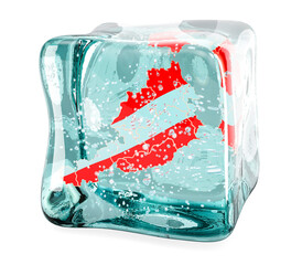 Austrian map frozen in ice cube, 3D rendering