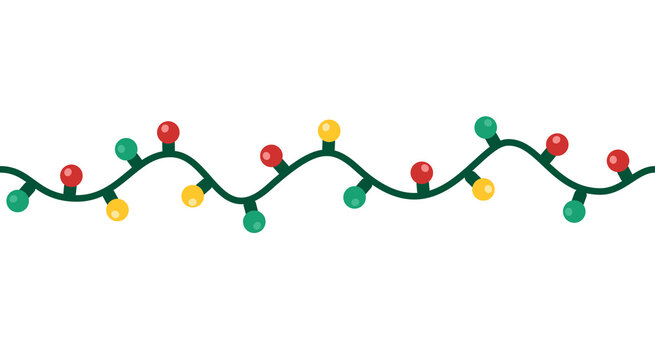 llustration of a colored electric garland. Christmas lights in flat style. Seamless pattern