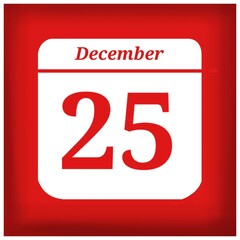 new calendar, Square calendar in white color with a red background, with the Christmas numbers of the month of December, Christmas date, december 25.
