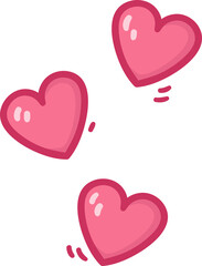 Hand drawn flying cartoon hearts pink color. Design elements for Valentines day, 14 February.